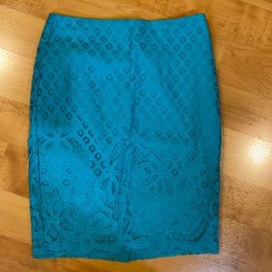 Loft teal lacy lined pencil skirt size 2p